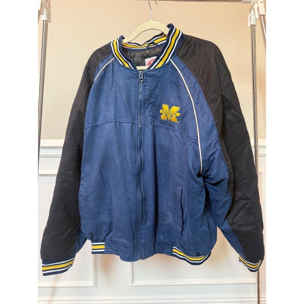 Vintage Michigan Wolverines Varsity Bomber Jacket Essex Blue Black XL Mens NCAA
